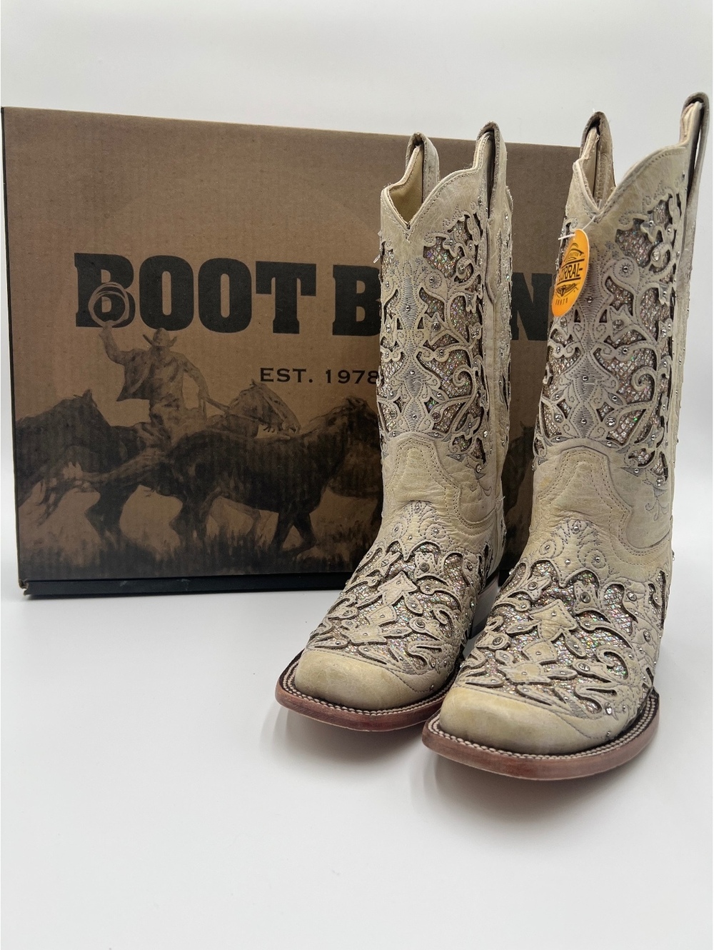 Corral White Glitter Rhinestone Cutout Western Cowboy Boots Women’s (SKU-0435)